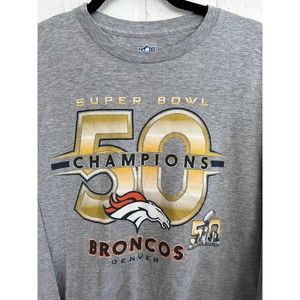 Denver Broncos Super Bowl Champions Long Sleeve Shirt Mens XL Gray